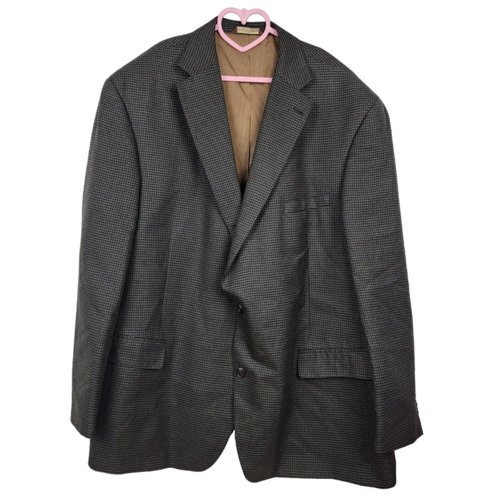 Oak Hill Houndstooth Sport Coat Jacket Size 2XL 50/52 2 Button Gray Brown Mens
